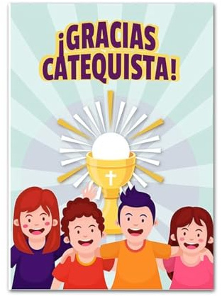 Tarjeta de Gracias para Catequista, Comunión o Confirmación, 15x23 cm | Con Sobre, Texto Interior, Espacio para Firmas