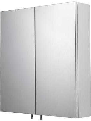 Croydex Cullen White Stainless Steel Bathroom Mirror Cabinet – Help ‘n’ Hang Installation Bathroom Wall Cabinet with One Adjustable Shelf, Double Mirrored Doors and Fully Assembled (52x45cm)
