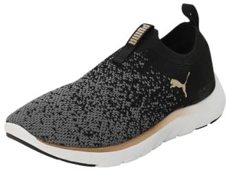 PUMA Damen Softride Remi Slip-on Knit Wn's Road Running Shoe, Black Gold Cool Dark Gray, 40 EU