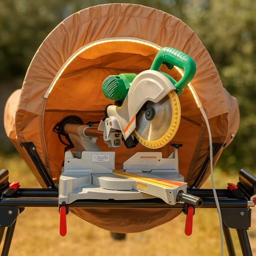 Tredre Lighted Dust Solution for Miter Saws, Wood Work Shop Vacuum System, Accessory Holes, Come with Storage Bag Khaki-50L x 30W x 40H