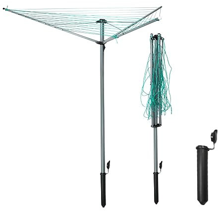 3 Arm Rotary Washing Lines Outdoor, 30m PVC Coated Washing Lines Folding Rotary Airer Rotating Clothes Airer Dryer with Free Ground Spik,Green