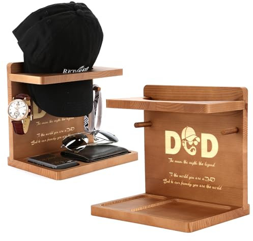 Bester Papa Geschenk Vater Holz Hutständer, Vater Geschenke für Papa Cap Halter, Cap Aufbewahrung, Baseballkappen Hutablage Vatertag Geburtstagsgeschenk für Papa,Nachttisch Schreibtisch Organizer Holz