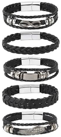 MILAKOO 5 Stück Punk Armband Schnalle Goth Armbänder für Männer Edelstahlverschluss Geflochtenes Lederarmband