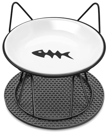 Avmvnvc Gamelle Chat Surélevée - Bols en Céramique avec Support en Métal Antidérapant pour Chats et Petits Chiens - Tapis Antidérapant Inclus