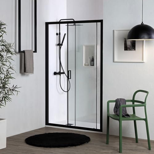 Kiamami Valentina - Porta doccia nero opaco 140 cm nicchia con anta scorrevole | City