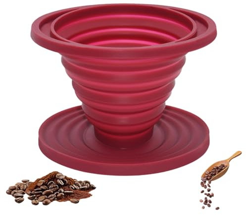 Pliable Versant Compte-gouttes à Café pour Camp, Porte-Filtre à Café en Silicone RéUtilisable, Porte Filtre à Café en Silicone, Support à Café Filtre pour Camping, Randonnée, Survie, Voyage (Rouge)