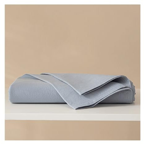 Bettlaken Betttuch Haustuch ohne Gummizug aus 100% Gewaschener Baumwolle Hochwertige Einfarbige Weiche und Atmungsaktive Bettlaken(Lake Blue,245x250cm)