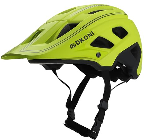 DKONI Casco da bicicletta leggero e regolabile, unisex per ragazzi e adulti, con visiera e imbottitura rimovibili, 17 prese d’aria (Giallo e nero, Taglia L: 56–61 cm (22–24 pollici))