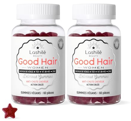 Lashilé Beauty - Gummies Anti-Chute Cheveux - Croissance & Fortification capillaire - Complément Alimentaire Anti-Chute Cheveux - Good hair women - Biotine Zinc Vitamine B6 - Cure 2 Mois 120 Gummies