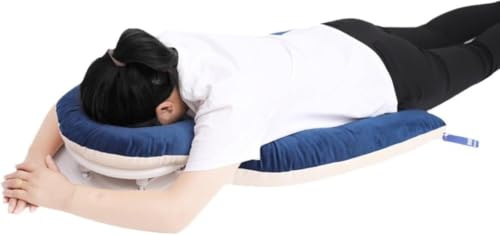 HoldOneLight Contoured Memory Foam Support Pillow with Lumbar & Neck Cushion, Ergonomic Low Profile Design for Bed & Couch Relaxation, Breathable Cover & Portable Handle (Blue)