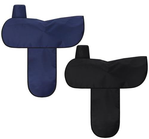 Abbylike 2 Pcs Oxford Fabric Western Saddle Cover Waterproof Protective Cover with 6 Elastic Holding Straps and Stirrup One Size Fits Most Full-Size Western Saddle-Black and Navy Blue