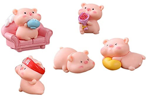 Qusedwey 6 StüCk Miniatur-Schweinefiguren, SüßE Rosa Schweinefamilie, Spielzeugfiguren, DIY-Kunsthandwerk für Feengarten, Dekoration, Heimdekorationen
