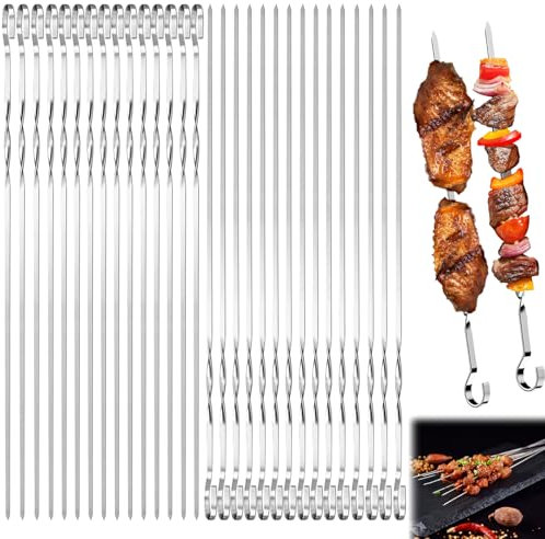 Coffee Life Plus 30PCS Brochettes pour Barbecue,40CM Brochettes en Acier Inoxydable,Brochettes en métal Plat,Brochettes RéUtilisables en Acier Inoxydable (A)
