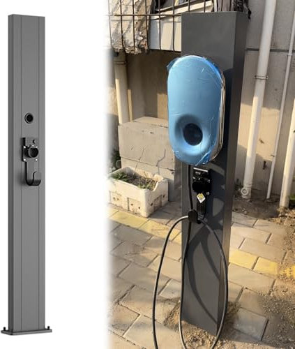 Poteau de Borne de Recharge Support de Chargeur Mural Tesla, Socle de Câble de Chargeur EV Verrouillable 1,5 M, Support de Colonne de Chargeur de Voiture Extérieur pour Tous les Chargeurs Autel Niveau