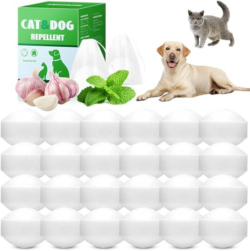 Cat Dog Repellent for Gardens UK - 24 Pcs Natural Peppermint Oil Dog Deterrent Balls Outdoor Indoor, Long Lasting Animal Repellent for gardens, Lawns & Yards