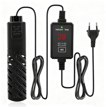 ExKeen Riscaldatore Acquario 100W, Mini Acquario 100 Litri con Provetta in Quarzo Infrangibile, con Ventose, Asta Riscaldante per Pesci con Display a Temperatura Ecologica Riscaldatore Regolabile