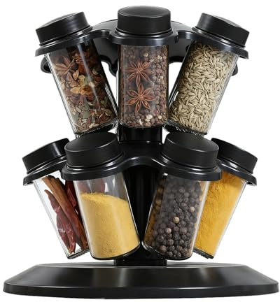 Carrusel de especias giratorio - Juego de tarros de especias de 12 piezas, soporte de cocina multifuncional, soporte de especias para armario, restaurante, despensa, mostrador de cocina