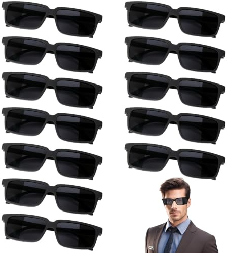 FLAVNTEL Lot de 12 Lunettes d’Agent Noires, Lunettes Espion à Effet Rétroviseur, Accessoires de Déguisement pour Détective, Policier, Agent Secret, Fête d’Anniversaire, Carnaval, Remise de Diplôme