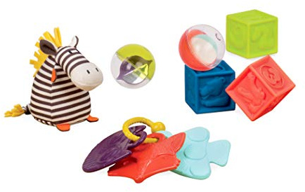B. toys - Wee B. Pronto - Giocattolo sensoriale per Bambini - Blocchi da Costruzione, Palline - Dentini, Peluche Zebra - Giocattolo per Neonati, Bambini