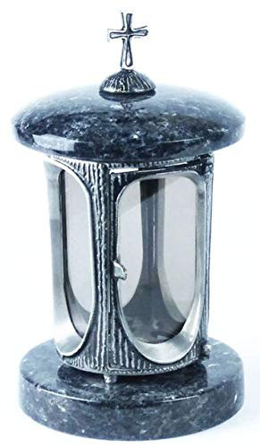 designgrab Lampe funéraire pour cimetière en aluminium avec croix et granit Labrador Blue Pearl BP / Labrador Acier / Scandi Argent