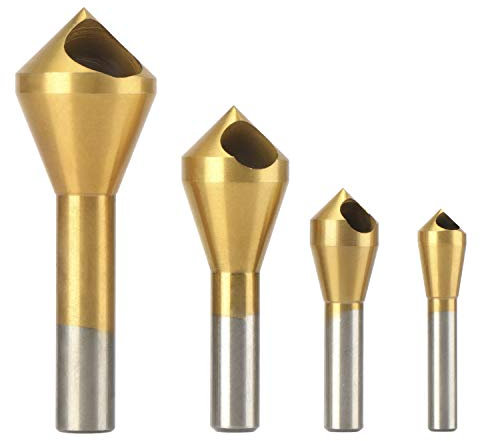 OCGIG 4 Pcs Titanium Coated Countersink Chamfer Tool Deburring Tool Set Metal Wood Drill Bits Set
