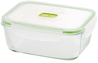 GIO'STYLE Recipiente para alimentos de cristal – 1,5 l – Cierre hermético – Rectangular – Fabricado en Italia – Apto para frigorífico, congelador, microondas – Línea 2 en 1 Cristal