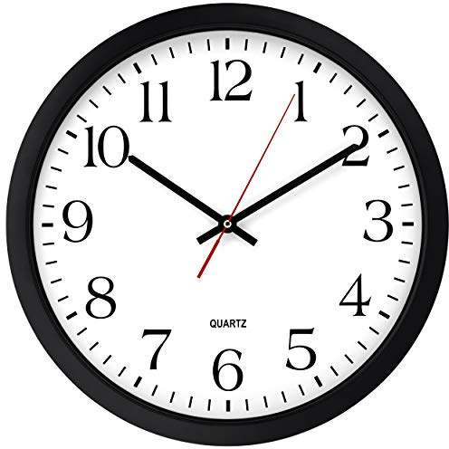 Bernhard Products Black Wall Clock, Silent Non Ticking - 16 Inch Extra Large Quality Quartz Battery Operated Round Easy to Read Home/Office/Business/Kitchen/Classroom/School Clocks