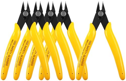 HongWay 5pcs Micro Flush Cutters, Wire Cutter with Internal Spring, Diagonal Cutters for Electronics, Heating Wire, Model Sprue, Soft Copper Wire Snips, 5 Inches, Yellow