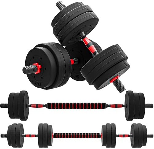 HOMCOM Set Manubri 2 in 1 da 25kg Totali con 12 Dischi Pesi e Connettore, Set Manubri Regolabili Utilizzabile come 2 Manubri, Bilanciere, Palestra in Casa, Nero