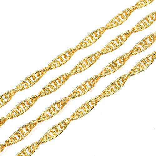Catena a maglie da 3 metri, catena in metallo, rotonda, anello da 2 mm, al metro, per la creazione di gioielli fai da te (oro)