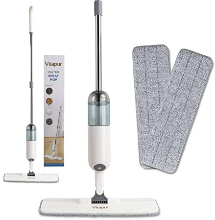 Vitapur Mocio con Spray, in Microfibra, per la Pulizia del Pavimento della Cucina, Umido e Asciutto, con Bottiglia Ricaricabile, Girevole a 360°, per Pavimenti in Legno Duro, Piastrelle, Legno