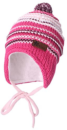 Sterntaler Baby Mädchen GOTS Bommelmütze - Streifen Mütze mit Ohrenklappen und Bindeband - Rosa, 45