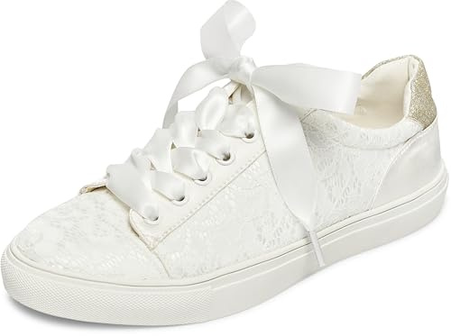 JIAJIA 8834A Scarpe da Sposa Scarpe da Ginnastica Appartamenti Sposa Tennis Scarpe Pizzo Scarpe da Ginnastica Colore Avorio, Taglia 37 EU