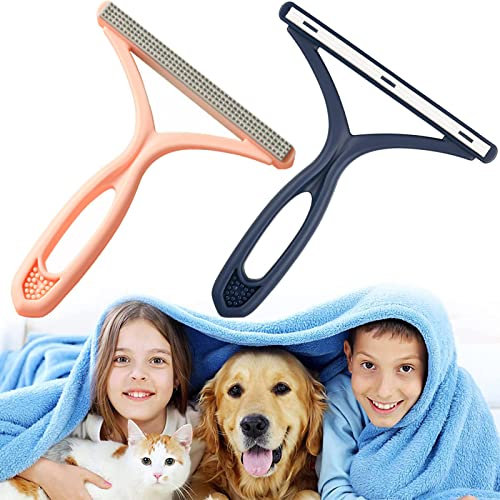 2 Pièces Portable Lint Remover, Nettoyeur de Peluche Double Face, Rasoir Brosse Manuelle, pour Vêtements, Matelas, Tapis, Poils d'animaux (Bleu)