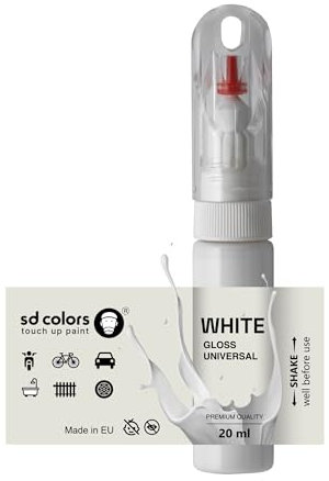 SD COLORS TOUCH UP PAINT PEN UNIVERSAL GLOSS WHITE 20ml for Repair Cars, Metal, Wood, Plastic, Windows, Frames, Doors, Gates