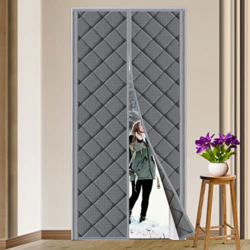 Magnetic Thermal Insulated Door Curtain Fits Door Size 36 x 82 Thicken Nylon Cotton Temporary Magnet Closure Thermal Door Cover Size W38 x L83 inch Weatherproof Windproof Soundproof, Grey