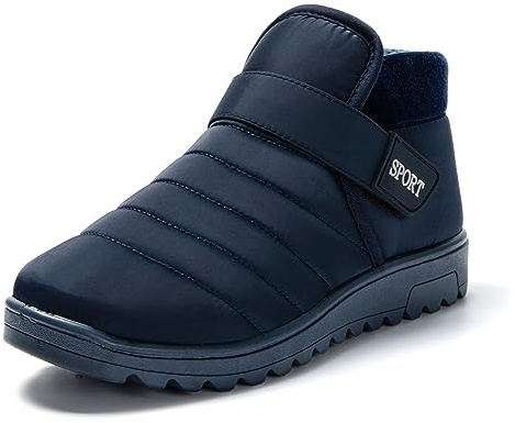 JOMIX Zapatillas Casa Mujer Invierno Calientes Pantuflas Cerradas de Felpa Botas Con Cierre Interior Exterior, Navy, 37 EU