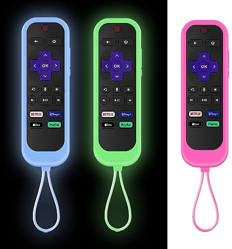 3-pack fjärrkontroller fodral passar till Westinghouse Roku TV | Onn Roku | TCL Hisense Roku silikon skyddande styrhylsa universal för Roku fjärrkontroll med Ttracker