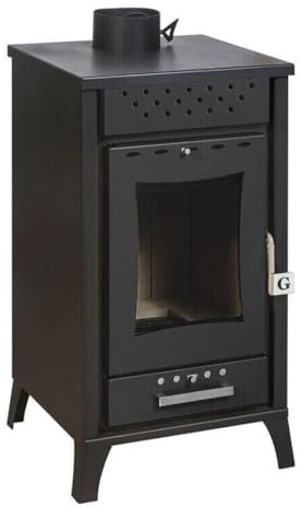 STUFA A LEGNA IN ACCIAIO MG 300 NERA 15Kw L45,5xP48,5xH91cm PORTA CON VETRO