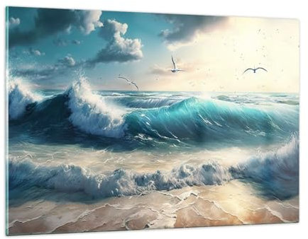 Quadri Moderni Soggiorno Mare Onde Mare Quadro su Vetro 120x80cm Stampe da Parete in Vetro Camera da Letto Cucina 1 pezzo Wall Art Grandi XXL Decorazione Murale Grafica Immagini GAA120x80-5780