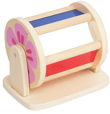 WOODENFUN Tambour Rotatif Arc-en-Ciel Bois Montessori Miroir Musical bébés 6-12 Mois
