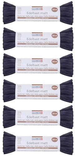 GLOREX 6 9400 508K - Raffia Edelbast, 6 Bündel je 20 m matter Bast, Dunkelblau - zum Basteln, zur Dekoration oder für Gestecke, Sträuße und andere floristische Arbeiten