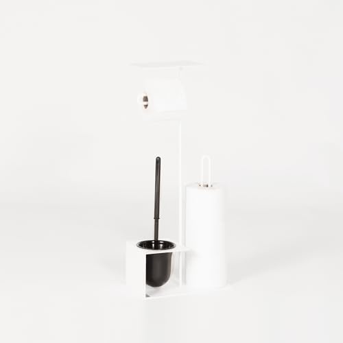 MyWIRE® YBBS 4-i-1 toalettset – fristående toalettpappershållare med integrerad borste och reservrullshållare, modern design, 100 % tillverkad i Österrike (trafikvät)