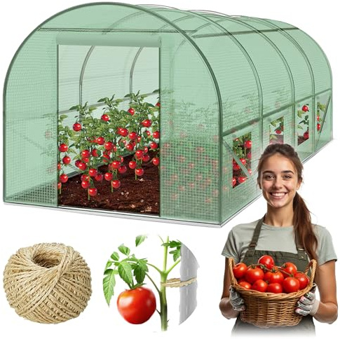 Plonos Folietunnel, växthus med ram, stålset med växtstöd, tillbehör 2 x 4,5 x 2 m 9 m2 grön