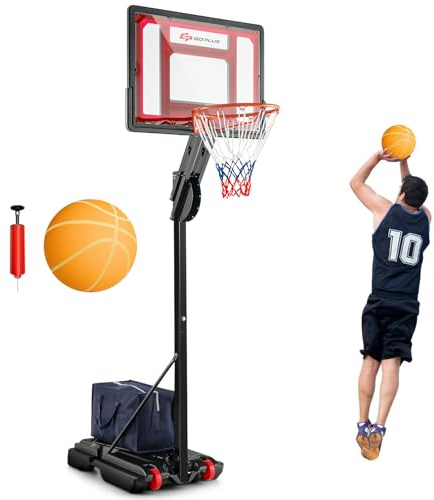GOPLUS basketkorg utomhus, basketkorg med stativ, korghöjd på 105–260 cm justerbar, basketstativ bärbart med 2 hjul, korgställning för barn och tonåringar (med boll och pump)