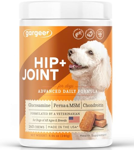 Gargeer Hip & Joint Mobility Health Supplement. Rich with Natural Glucosamine, MSM and Green Lipped Mussel. Vet Created - For All Dog Breeds & Ages. 160 Duck Flavor Soft Chews. Made in the USA. Enjoy!