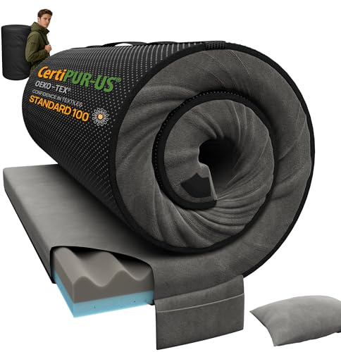 Releep 3 Inch Small Single Dual-Sided Memory Foam Camping Mattress, Waterproof Camping Sleeping Pad with Portable Pillow & Carry Bag, Roll Up Cot Mattress Mat for Guest Bed/Car/Tent