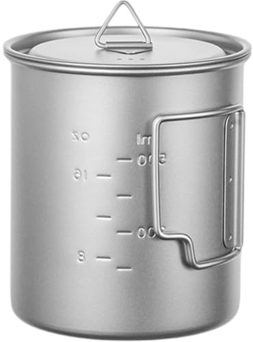 Luxylei Titanium Camping Mugs, Ultralight 750ml Titanium Pot, Camping Titanium Coffee Cup with Lid, Foldable Handle for Camping, Hiking, Traveling and Backpacking