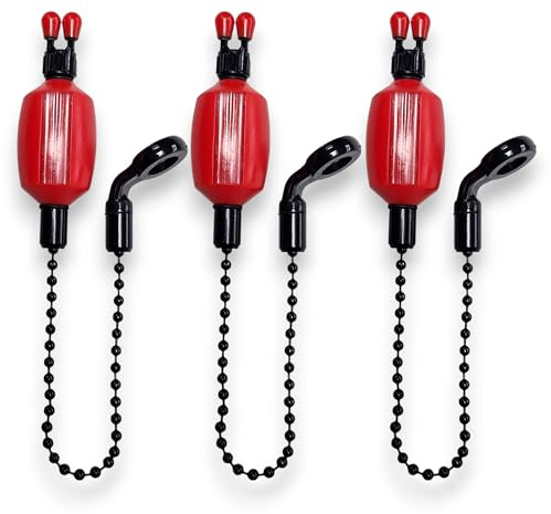 TJR Tackle 3 x Pro Ace II Bite Indicators Bobbins Short 14cm Chain For Fishing Bite Alarms 3 colour options (Red)