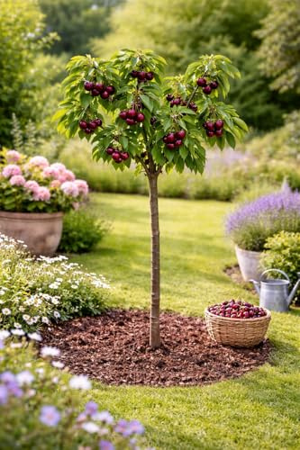 Söta körsbär Lapins – självfruktande sött körsbärsträd | Prunus avium Lapins 100 – 120 cm | robust och rikt bärande körsbärsträd växt för trädgård och terrass